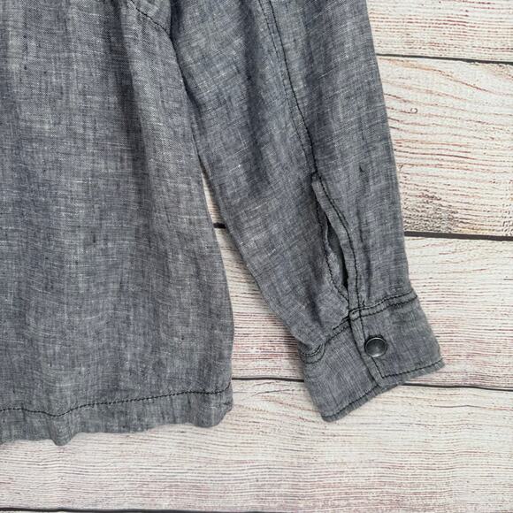 Caslon Linen Snap Down Jacket Womens Medium Gray Metal Buttons - Picture 5 of 10